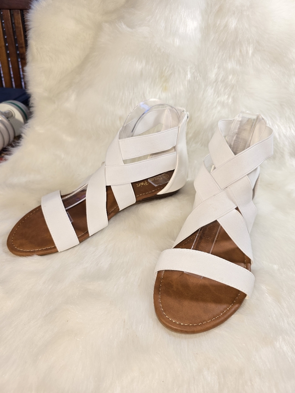 Dream Pairs Women's White Strappy Elastic Gladiator Sandals
